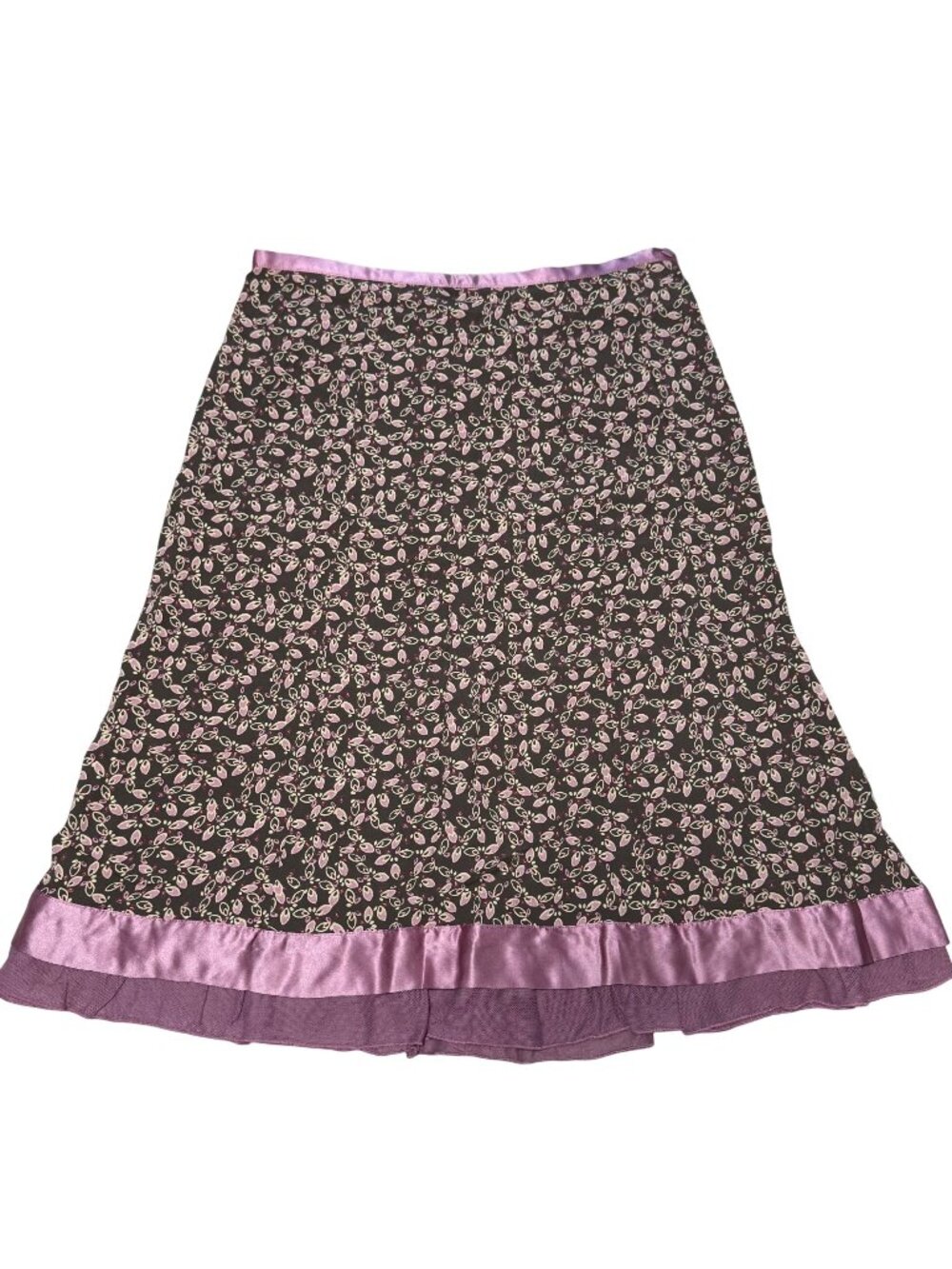 J. Jill Brown & Purple Floral Satin Trim Knee Length Skirt Sz 6